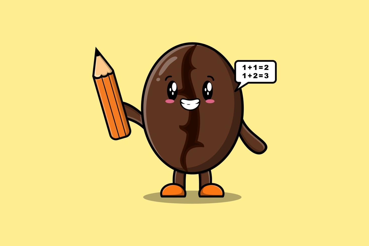 Coffee beans cartoon clever student with pencil vector