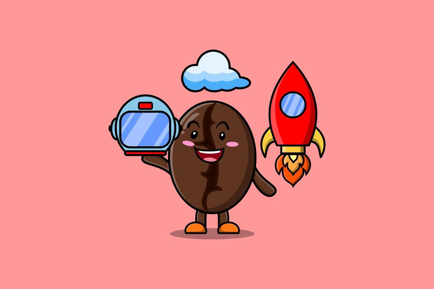 linda mascota de dibujos animados granos de café como astronauta vector