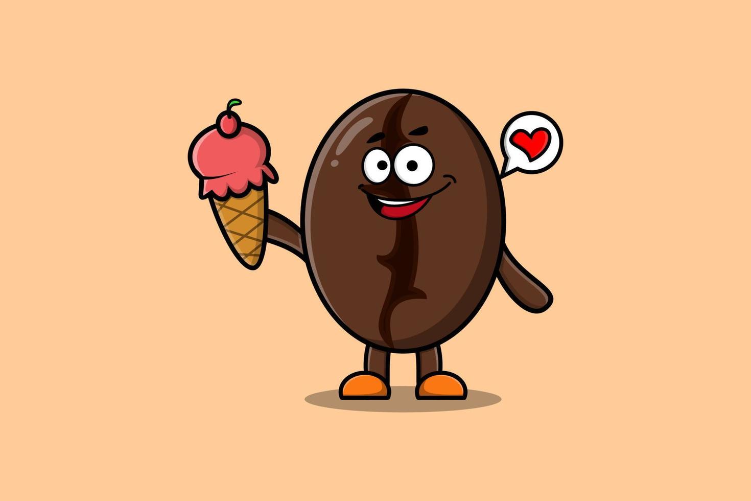 Cute Cartoon Coffee beans holding ice cream cone vector