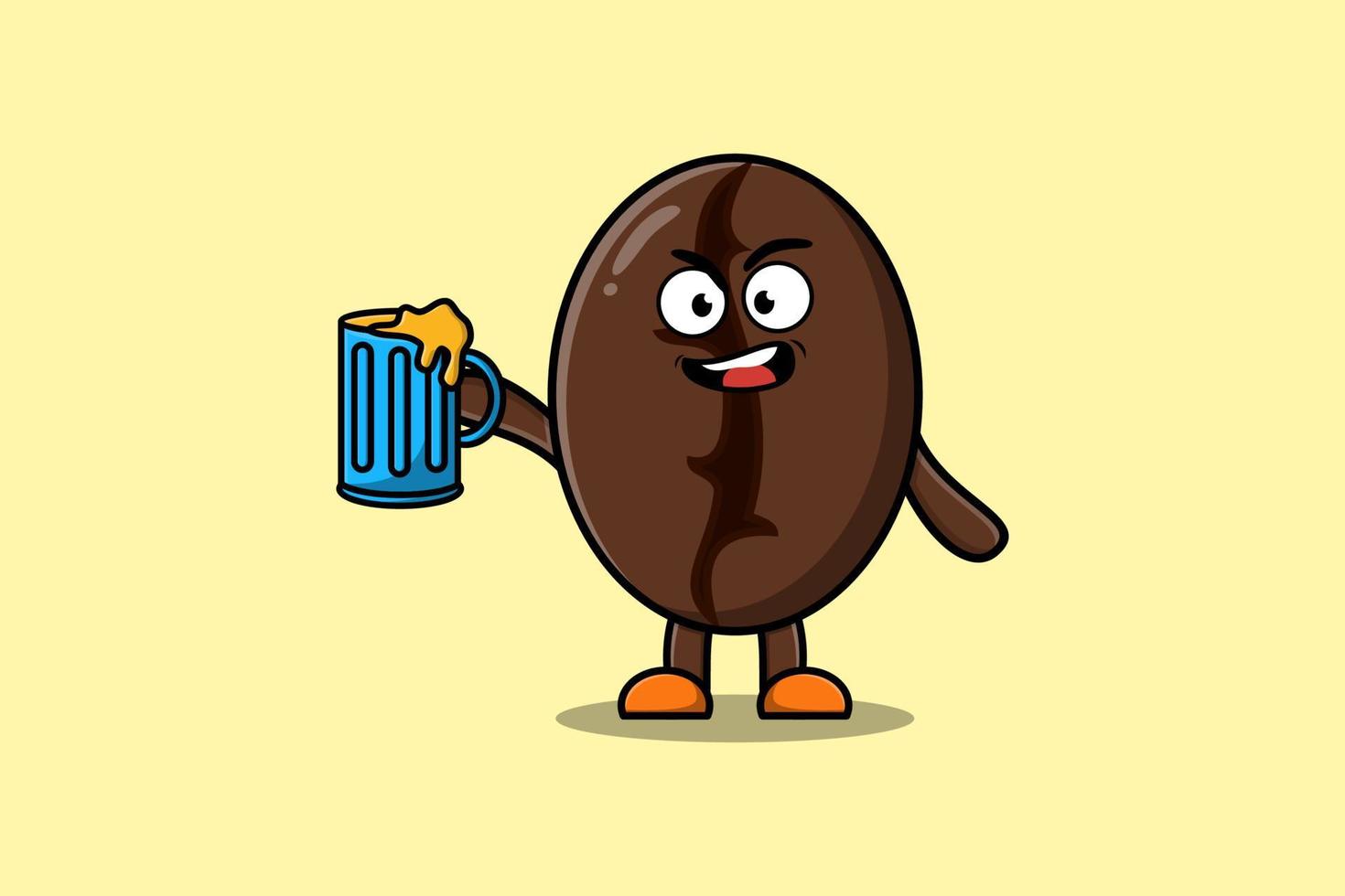Cute Coffee beans cartoon mascot with beer glass vector