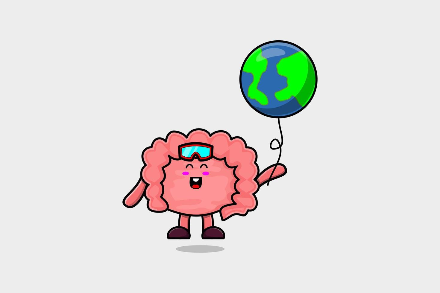 Cute cartoon Intestine floating with world balloon vector