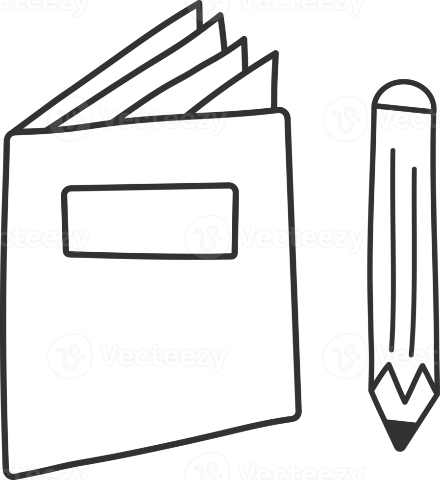 book and pencil black thin line element, School icon set. png