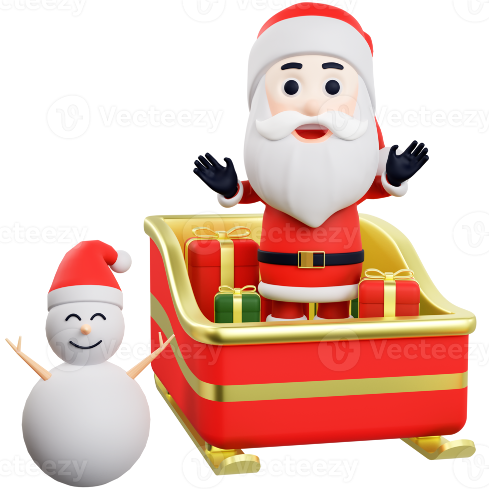 3D Christmas santa claus ride the sleigh with high quality render png