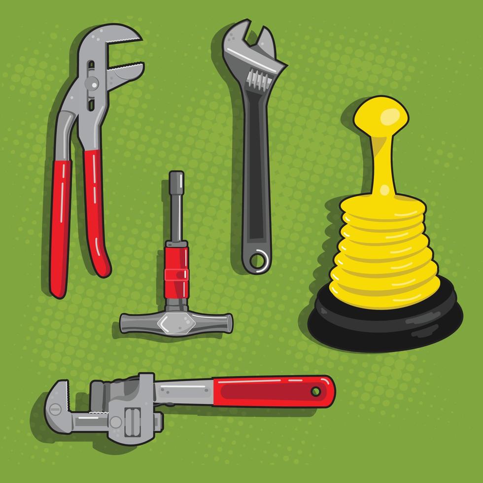 An illustration of a set of basic plumbing tools vector