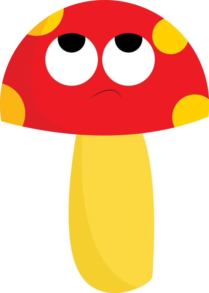 A sad mushroom, vector or color illustration.