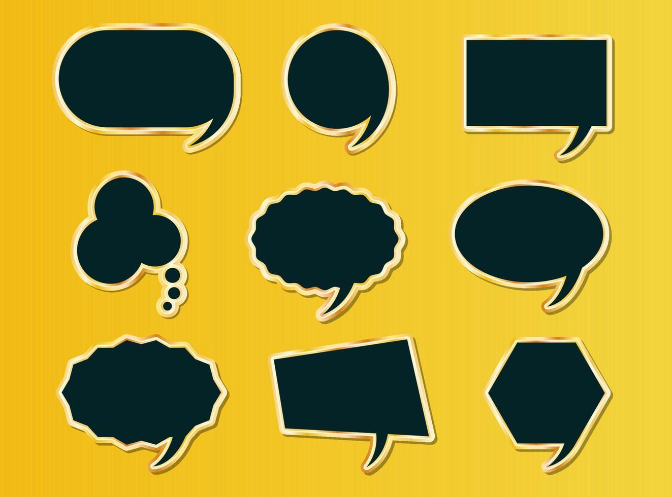 Empty Black and Gold Bubble Speech Icons Set Collection vector