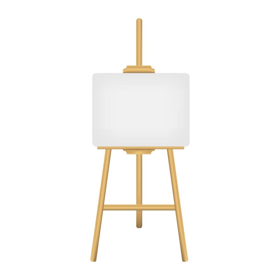 Wooden realistic easel with blank canvas, isolated on white background. Vector illustration