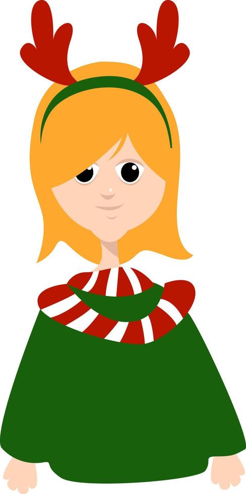 Girl in green sweater, illustration, vector on white background.