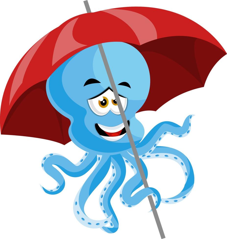 Octopus under umbrella, illustration, vector on white background.