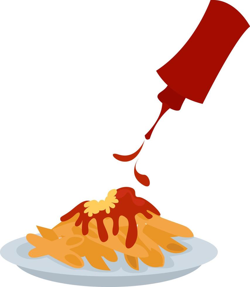 Ketchup on pasta, illustration, vector on white background