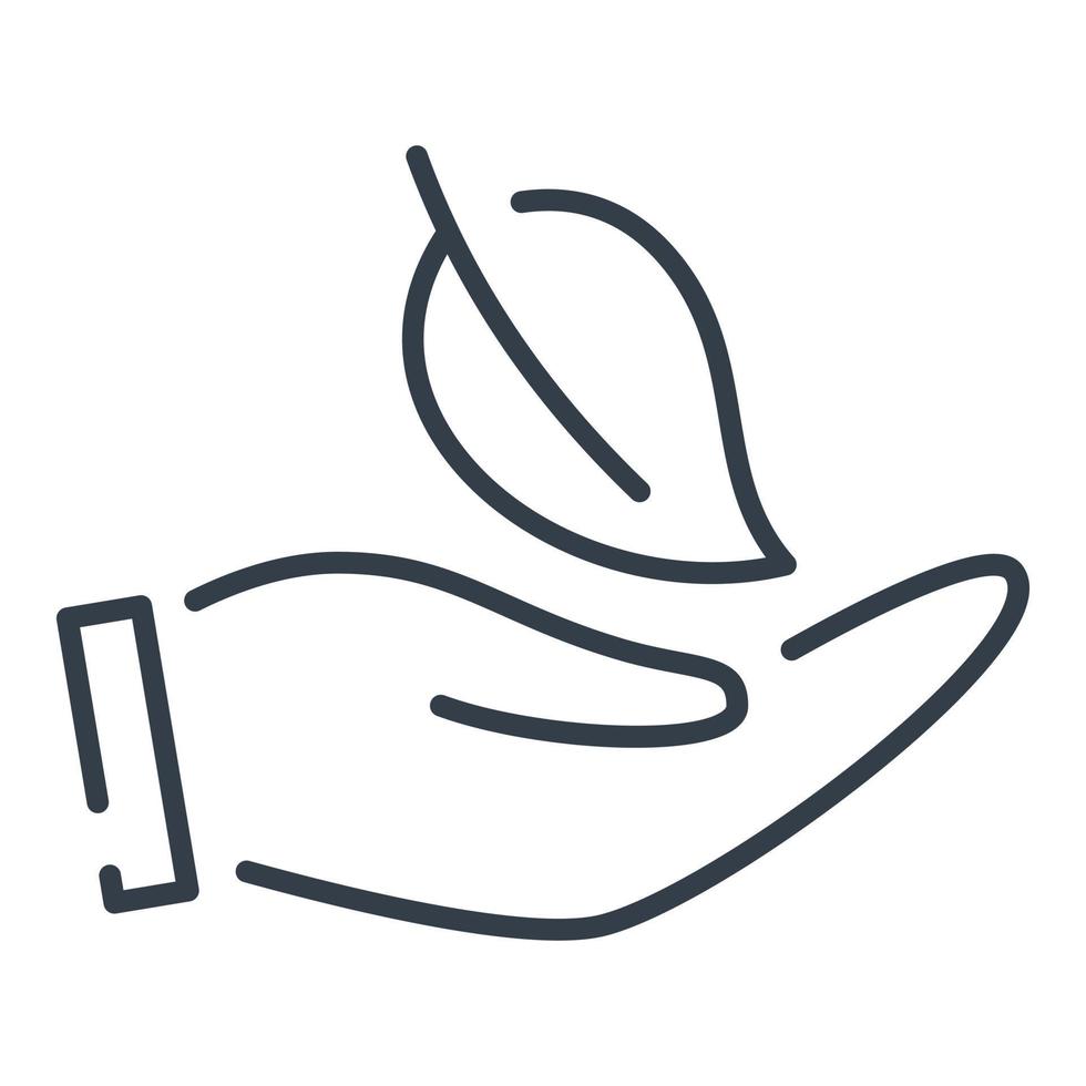 Vector isolated icon, human hand holding a leaf.
