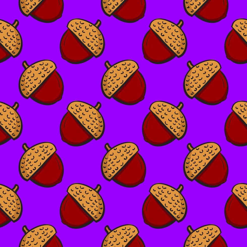 Small acorns, seamless pattern on purple background. vector