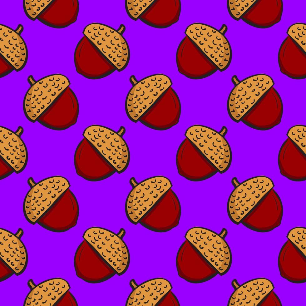 Small acorns, seamless pattern on purple background. vector