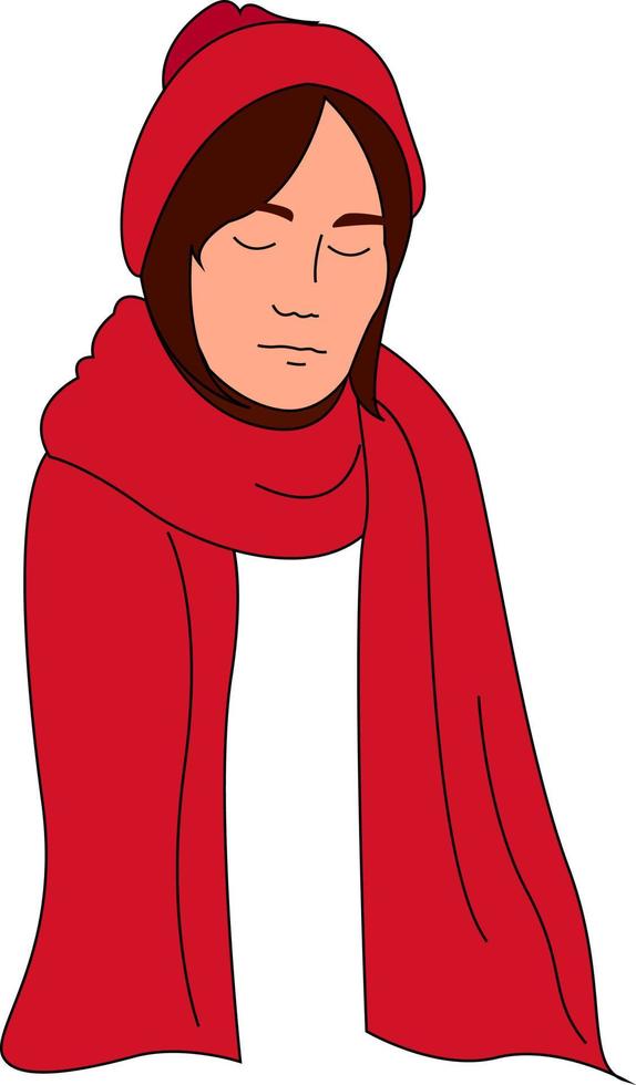 Woman with red scarf, illustration, vector on white background.