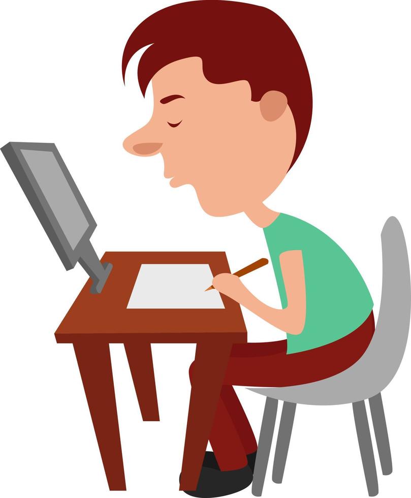 Man doing homework, illustration, vector on white background