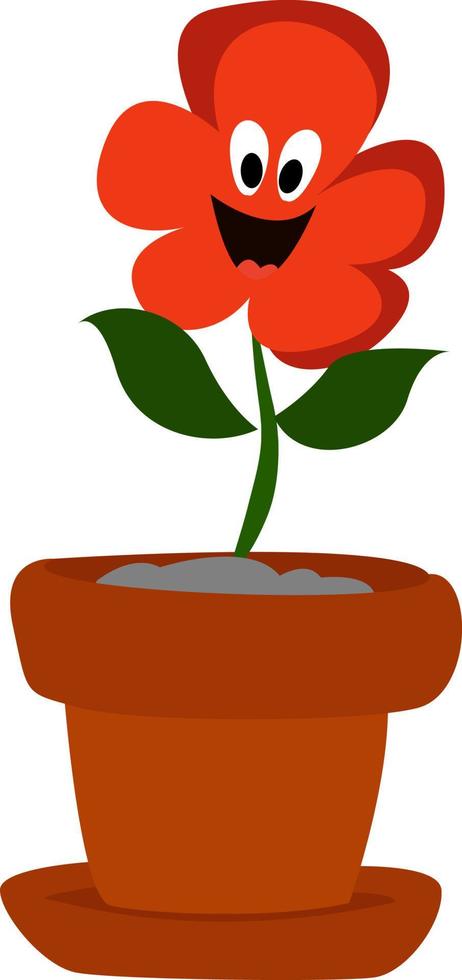 Feliz flor roja, ilustración, vector sobre fondo blanco.