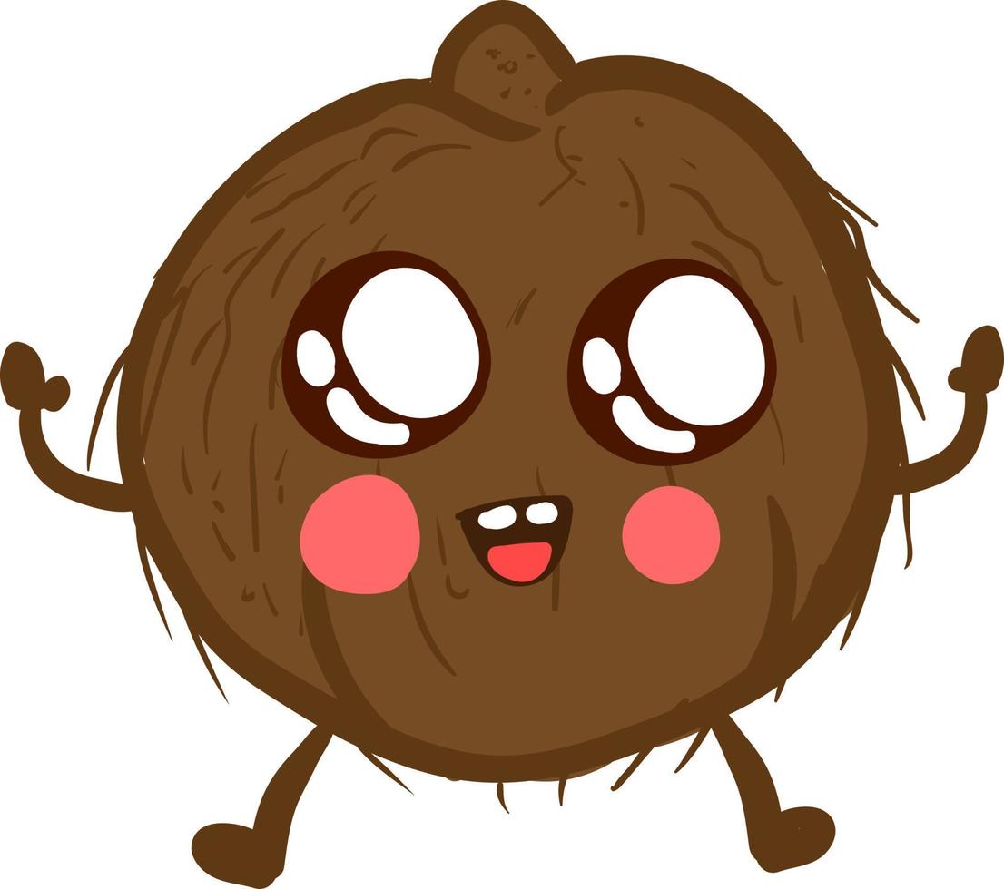 Happy coconut, illustration, vector on white background.