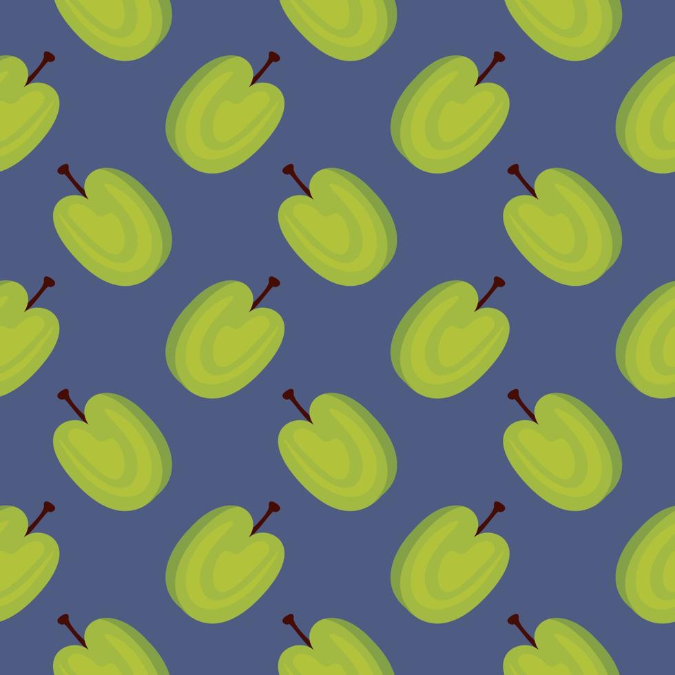 Green apple , seamless pattern on a blue background. vector