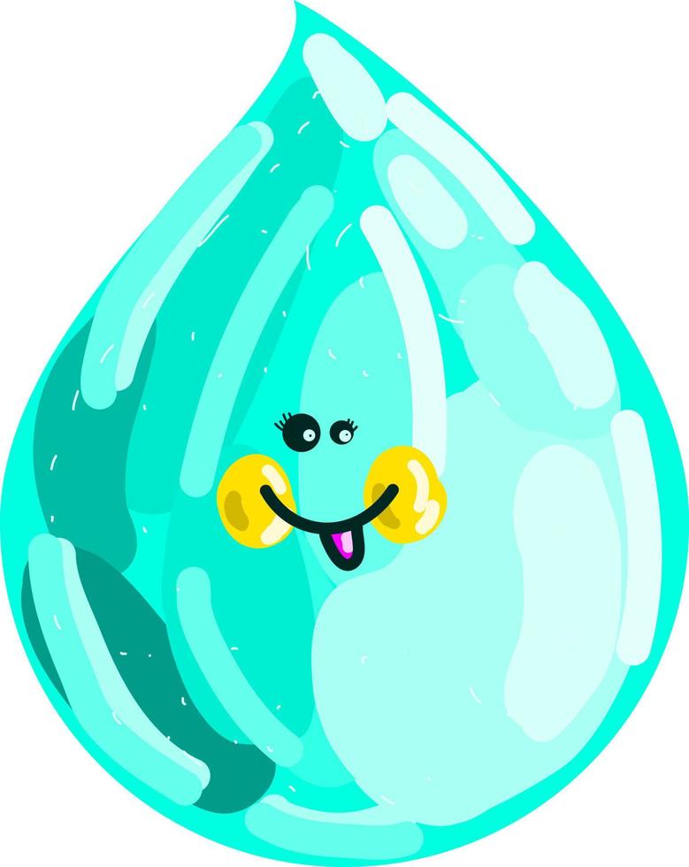 Water drop with a face, illustration, vector on white background.