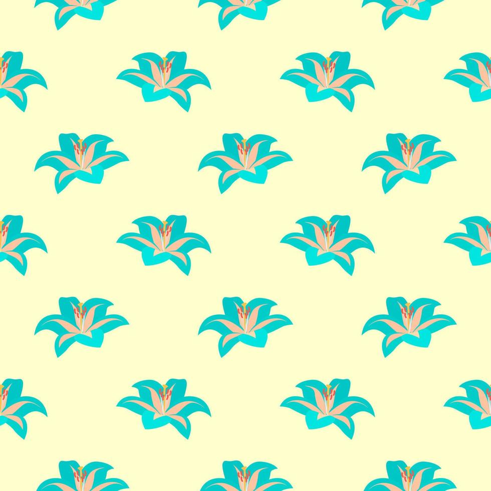 Greeen lilium, seamless pattern on yellow background. vector