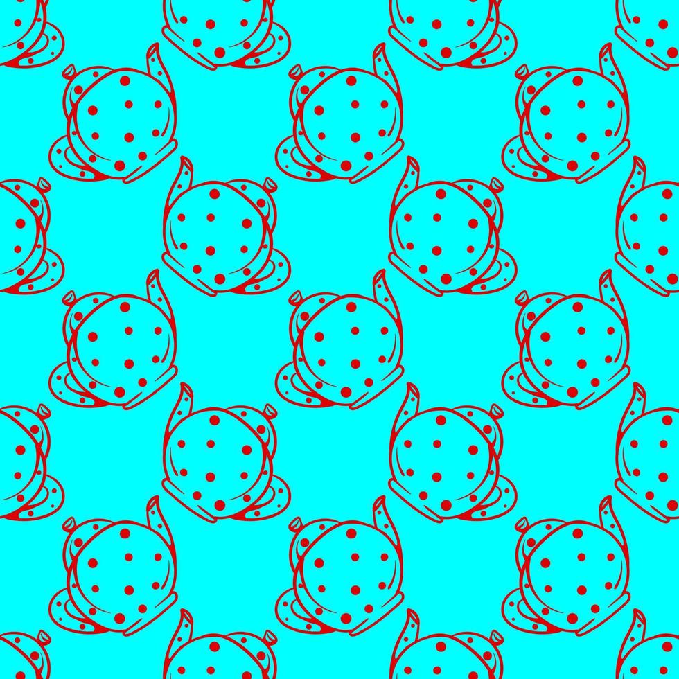 Teapot with dots, seamless pattern on blue background. vector