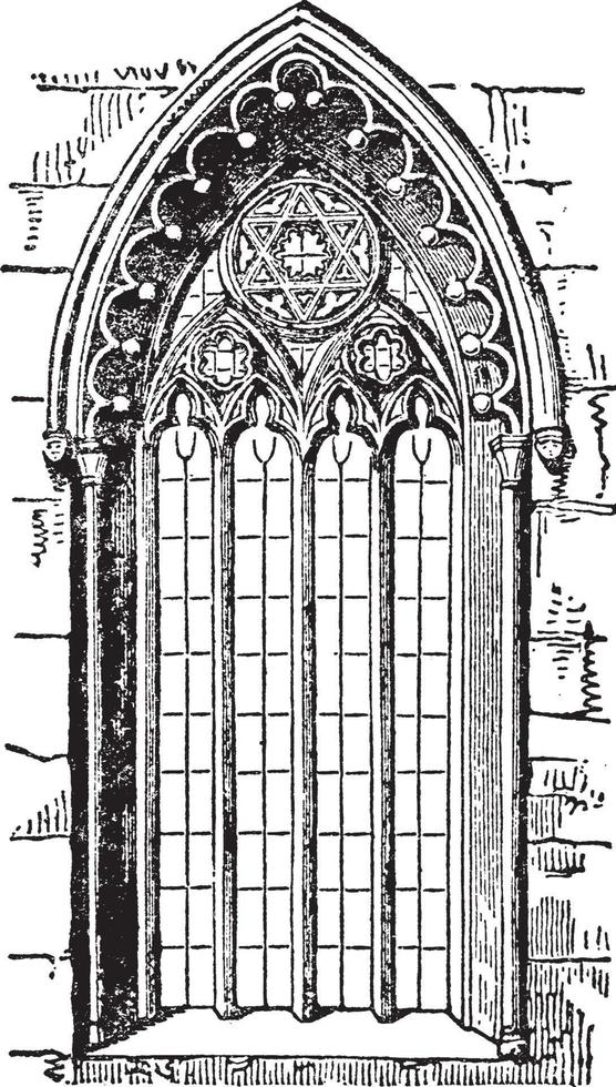 Gothic Style Window or Romanesque architecture,  vintage engraving. vector
