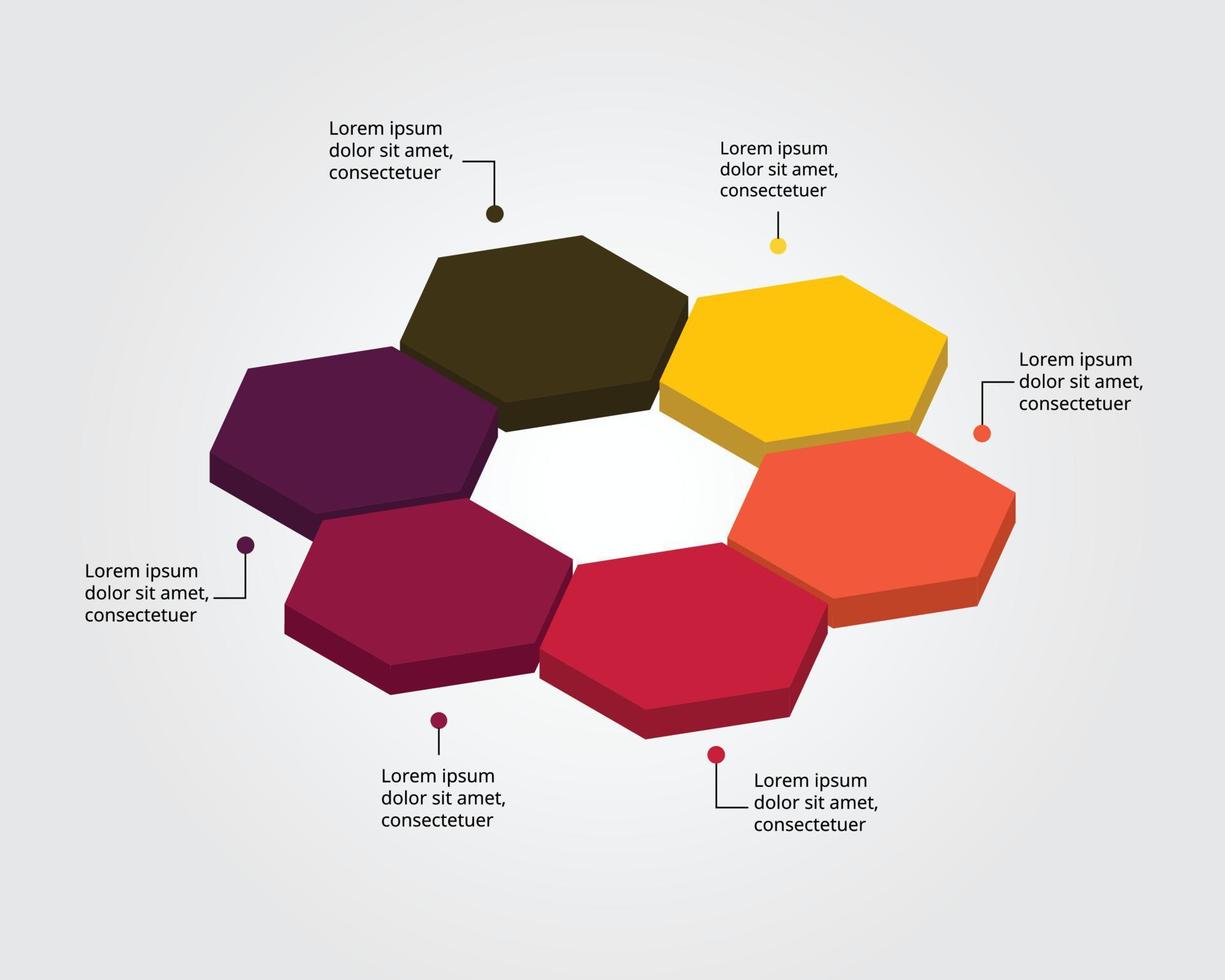 plantilla de paso hexagonal para infografía para presentación de 6 elementos vector