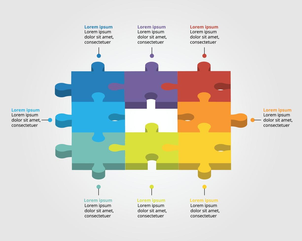 jigsaw graph chart template for infographic for presentation for 8 element vector