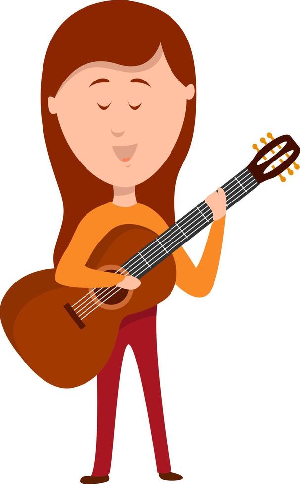 Woman playing guitar , illustration, vector on white background