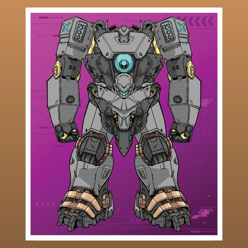 mecha robot grande construido por cabeza brazo cuerpo pierna arma ilustración vector premium