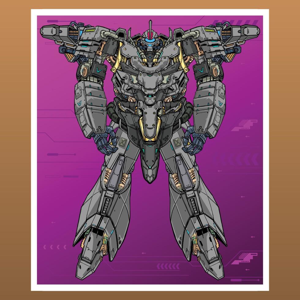 Mecha robot illustration builded by head arm body leg weapon illustration premium vector