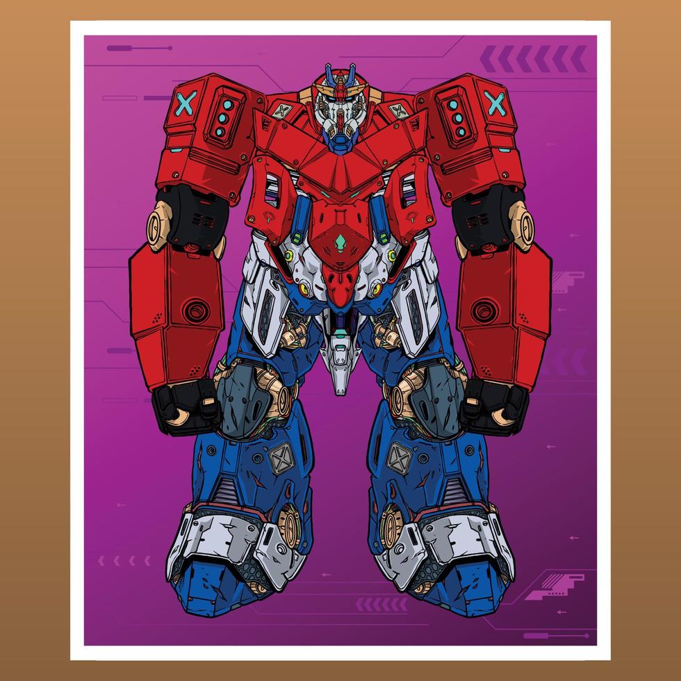 Mecha robot full body builded by head arm body leg weapon illustration premium vector