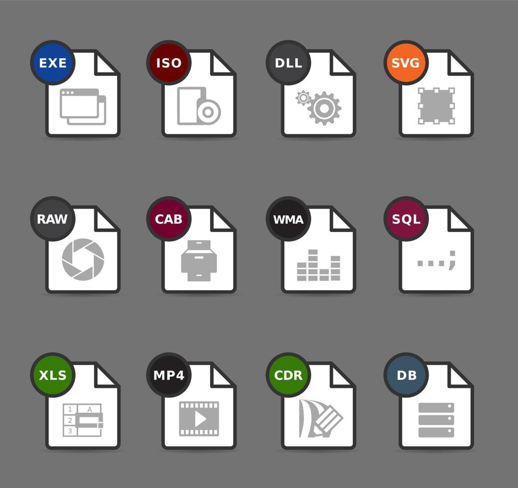 conjunto de iconos de formatos de archivo vector