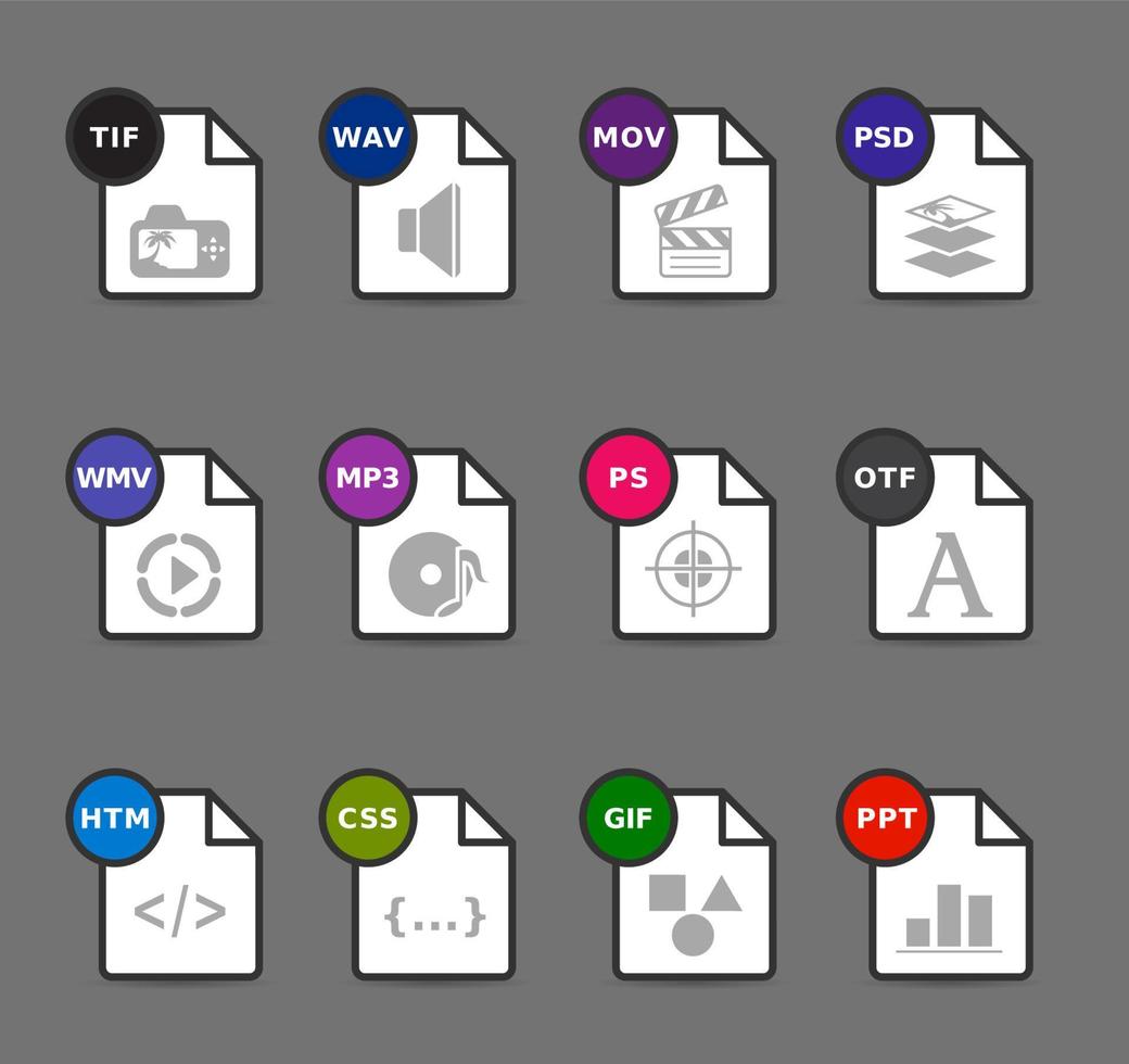 conjunto de iconos de formatos de archivo vector