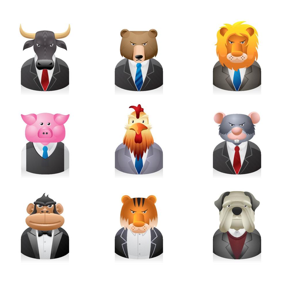 Business animal icon set vector