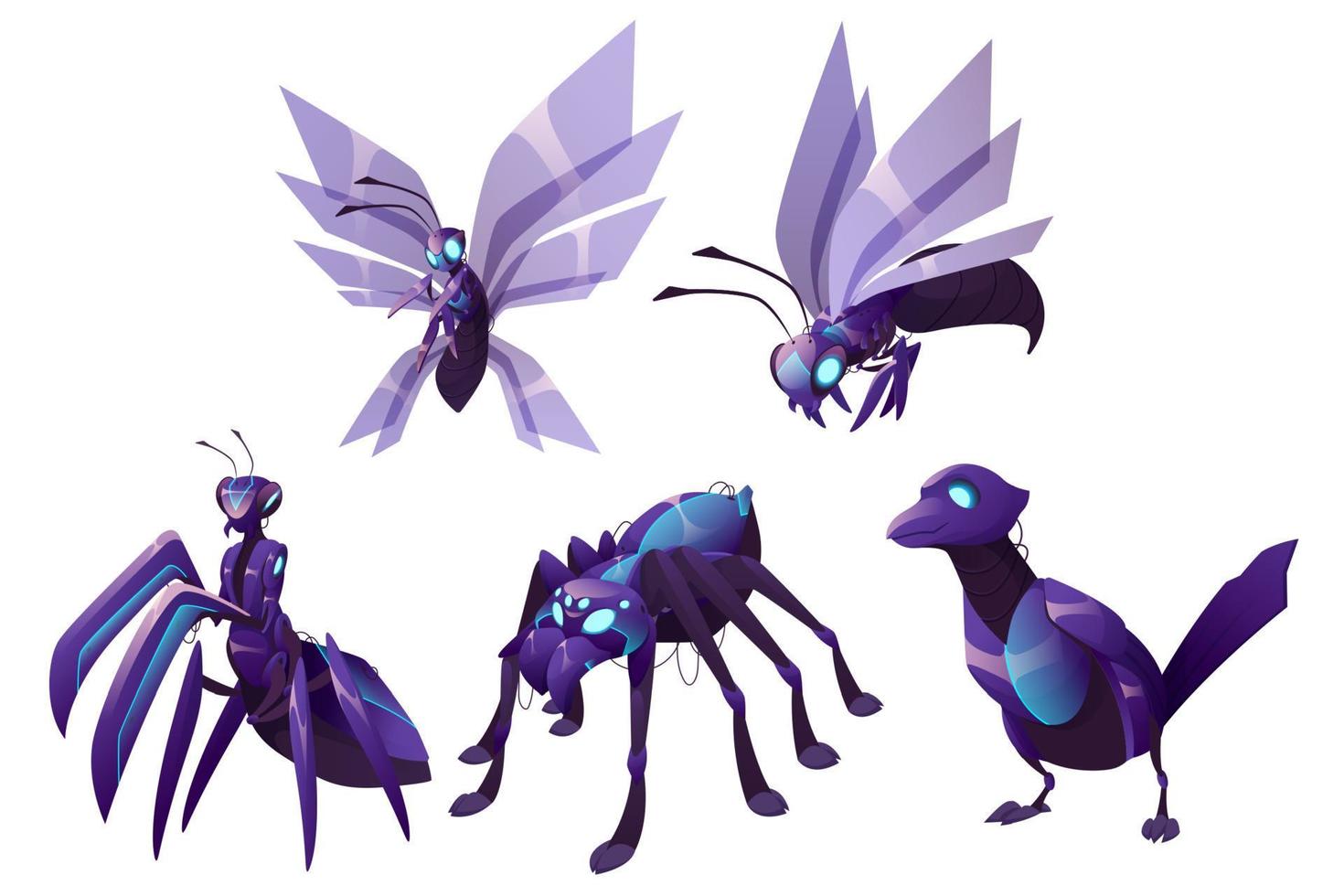 Robots animals magpie, wasp, bee, mantis or spider vector