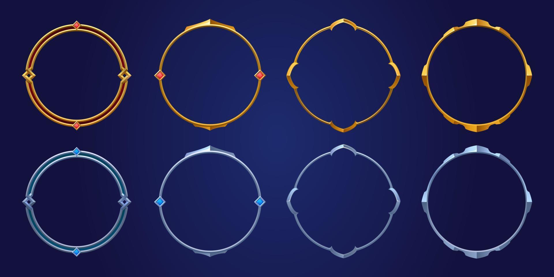 Empty circle silver and gold frames for game vector