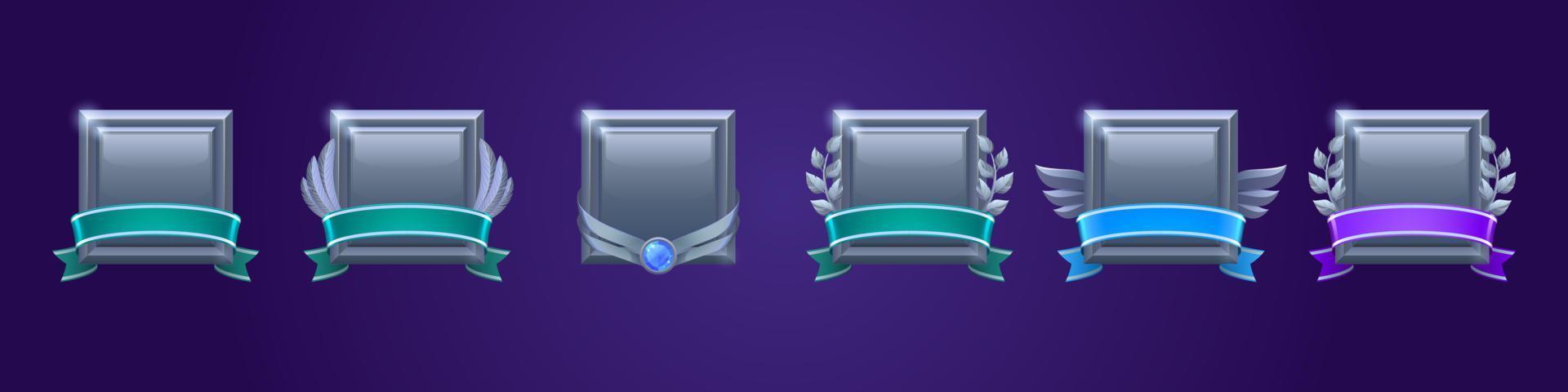 Square silver award badges for win in game vector