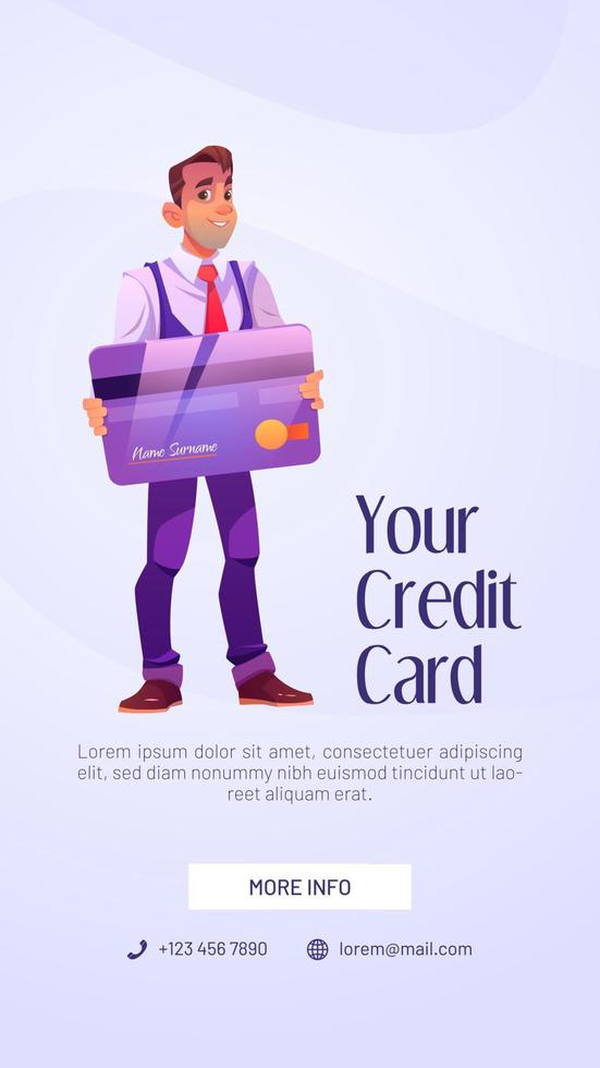 Credit card poster with man holding plastic card vector