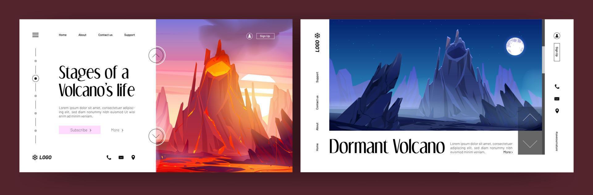 Banners of active and dormant volcanoes vector