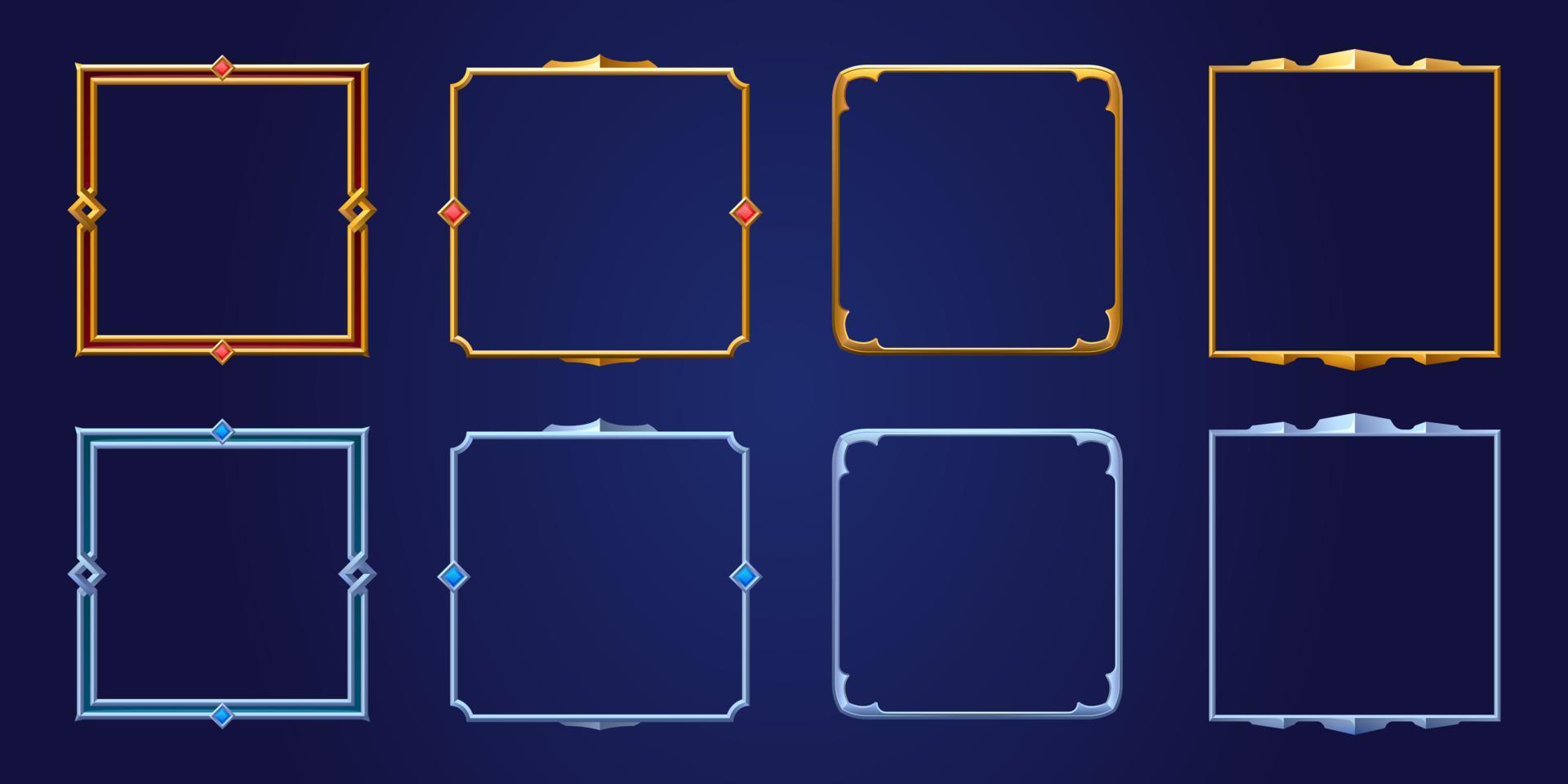 Set of square ui game frames, medieval borders vector