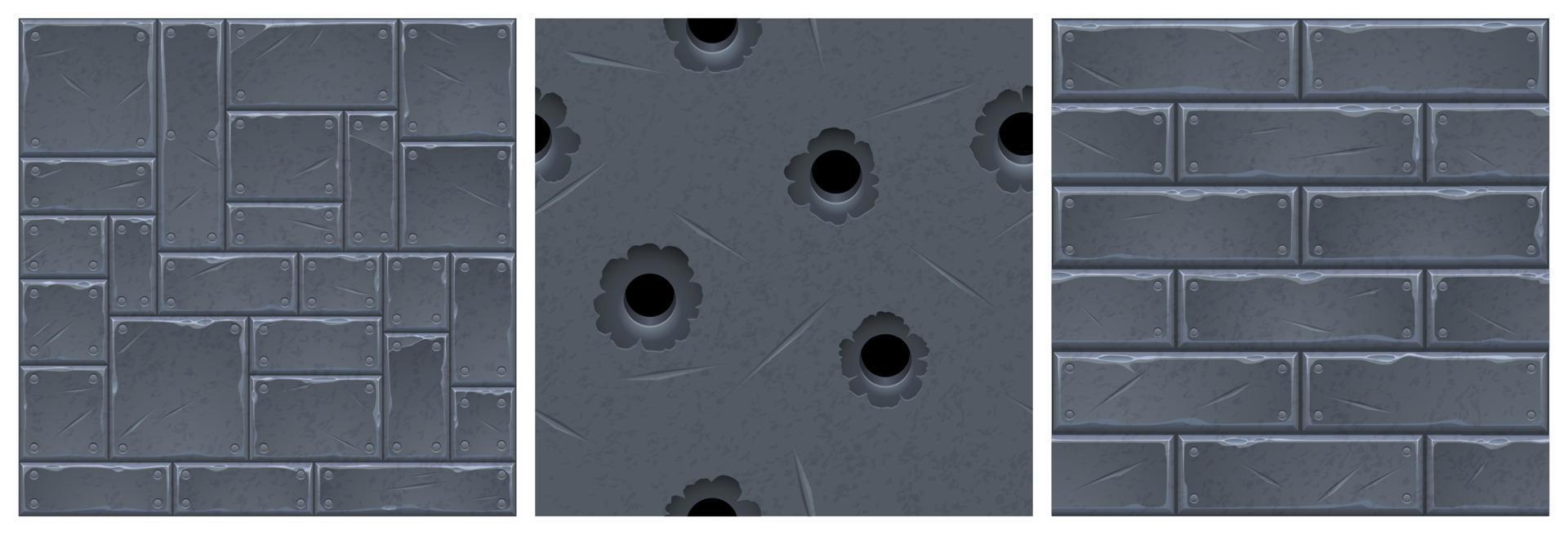 Metal textures, seamless background for game, set vector