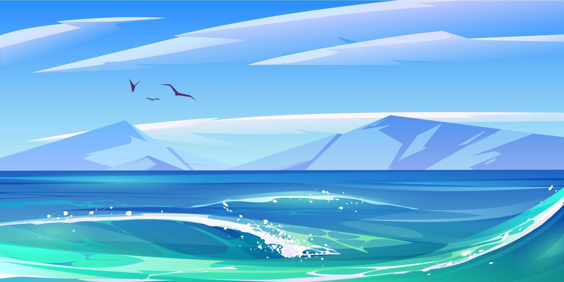 Sea with waves and mountains on horizon vector