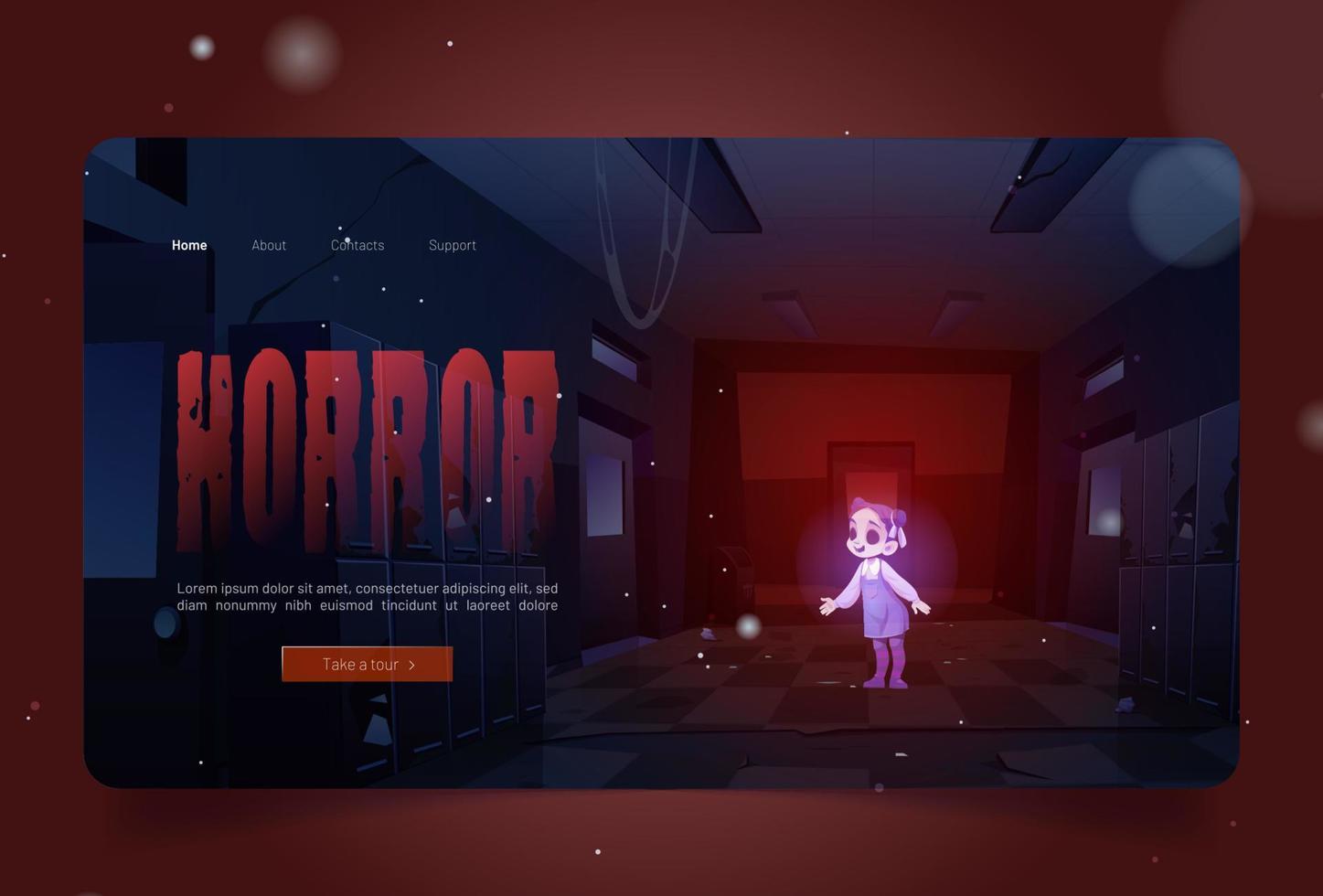 Horror banner with girl ghost in old dirty school vector