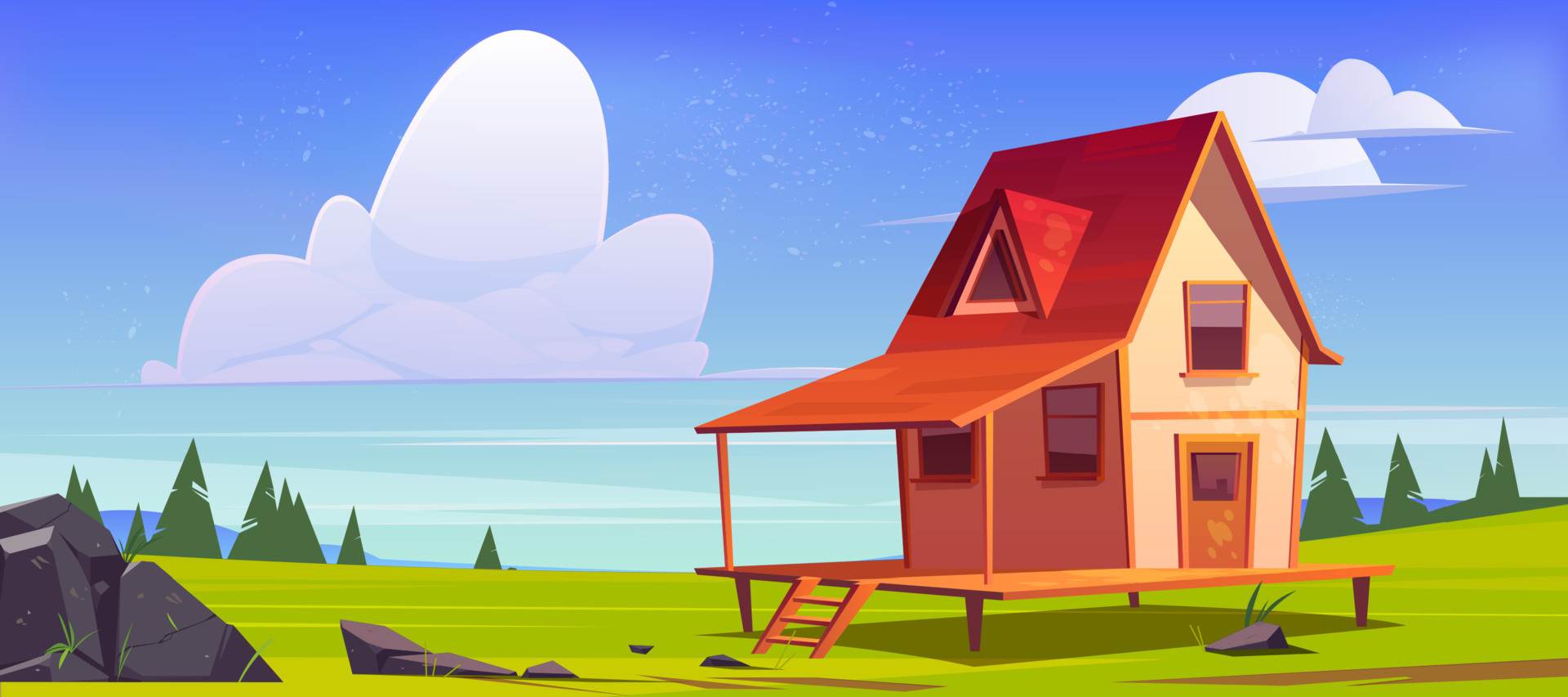 Cottage On Green Field Wooden House On Stilts 13867954 Vector Art At cottage-on-green-field-wooden-house-on-stilts-13867954-vector-art-at