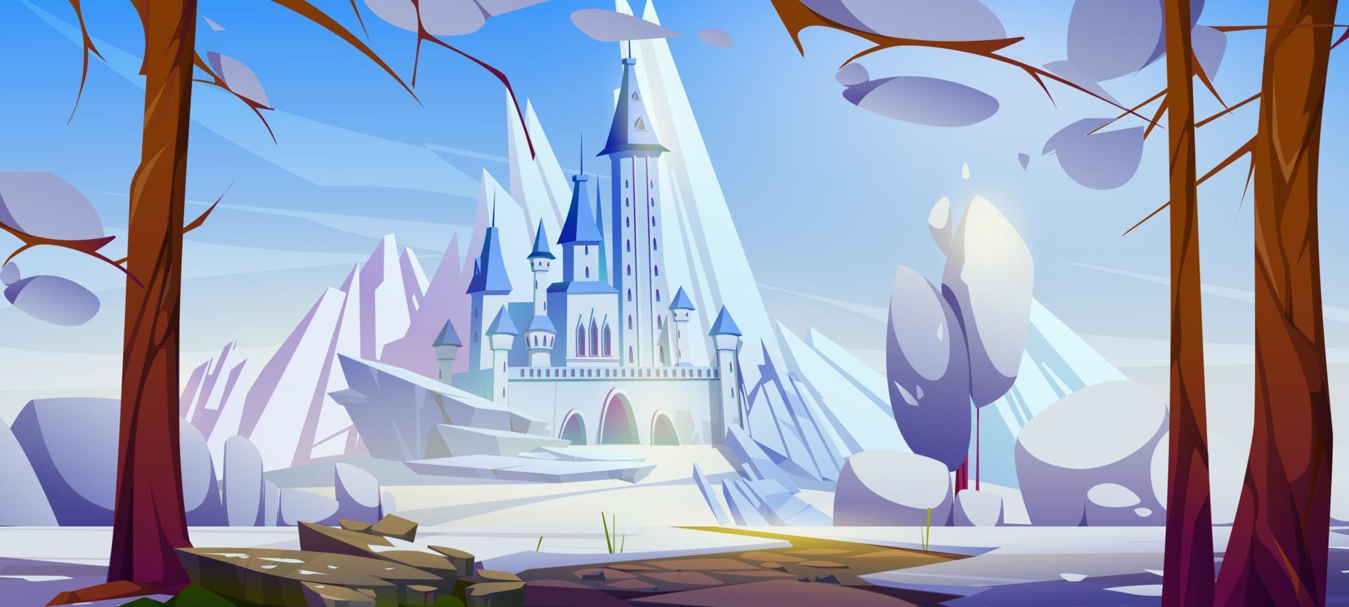 Road to castle on hill in winter vector