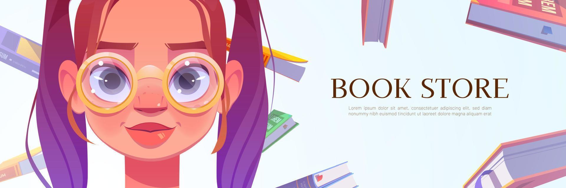 Book store cartoon banner with young woman face vector