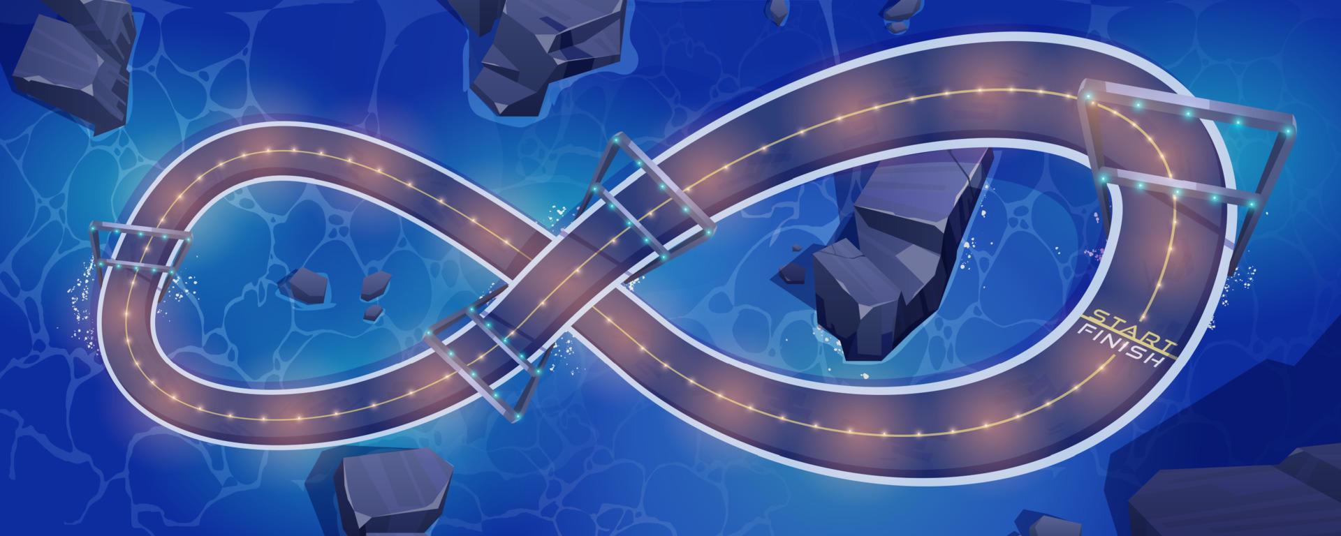 Speed race car track with light markers at night vector