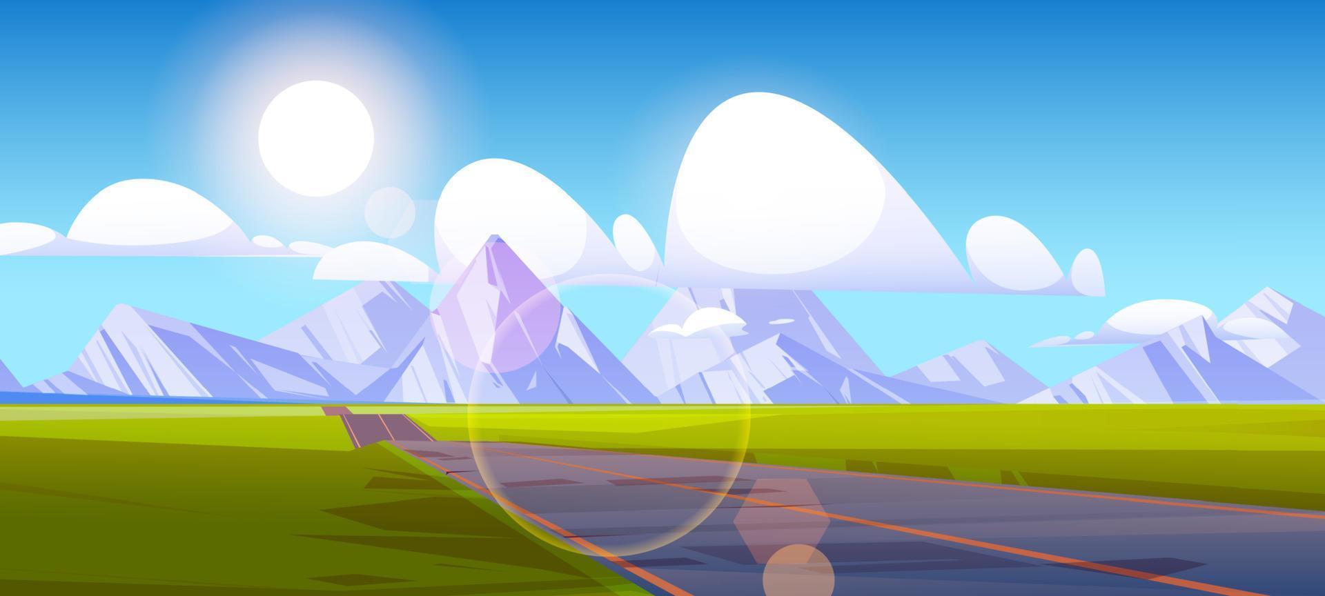Highway at mountains landscape, empty road, rocks vector