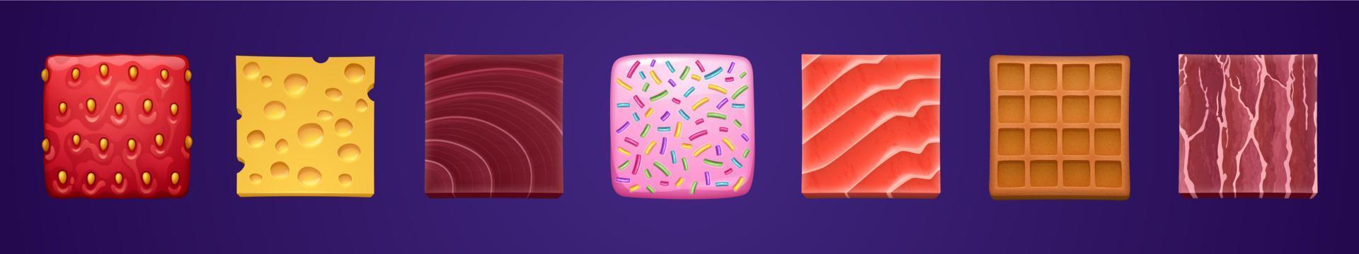 Square buttons with texture of food vector